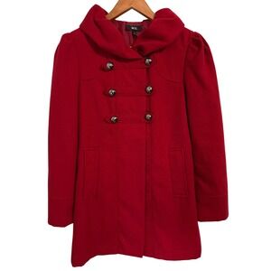 BCX Cute Red Pea Coat Double Buttons and Puffed‎ Collar Women's Size Small